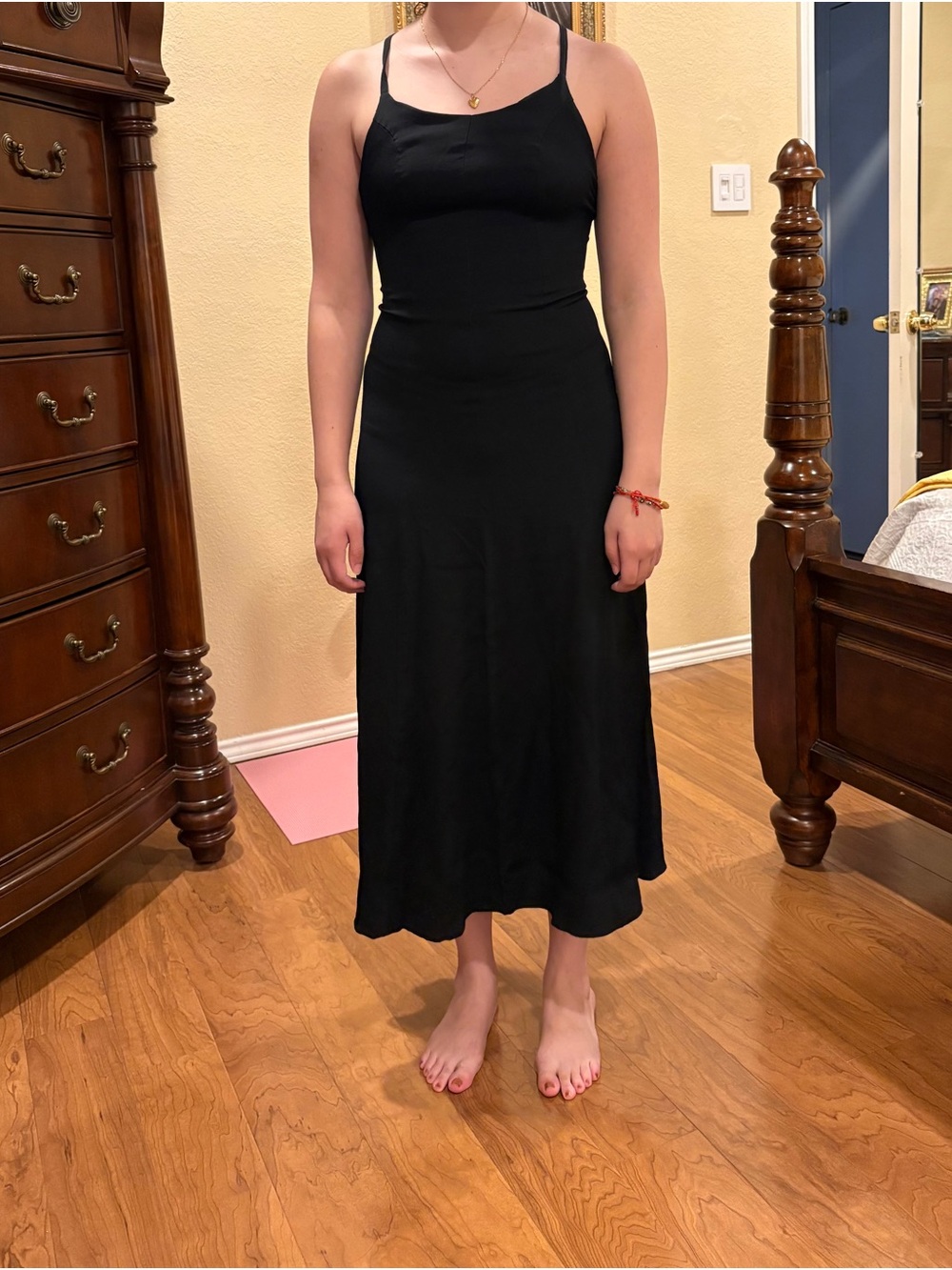 The Limited Black Slip Midi Dress with Thin Straps